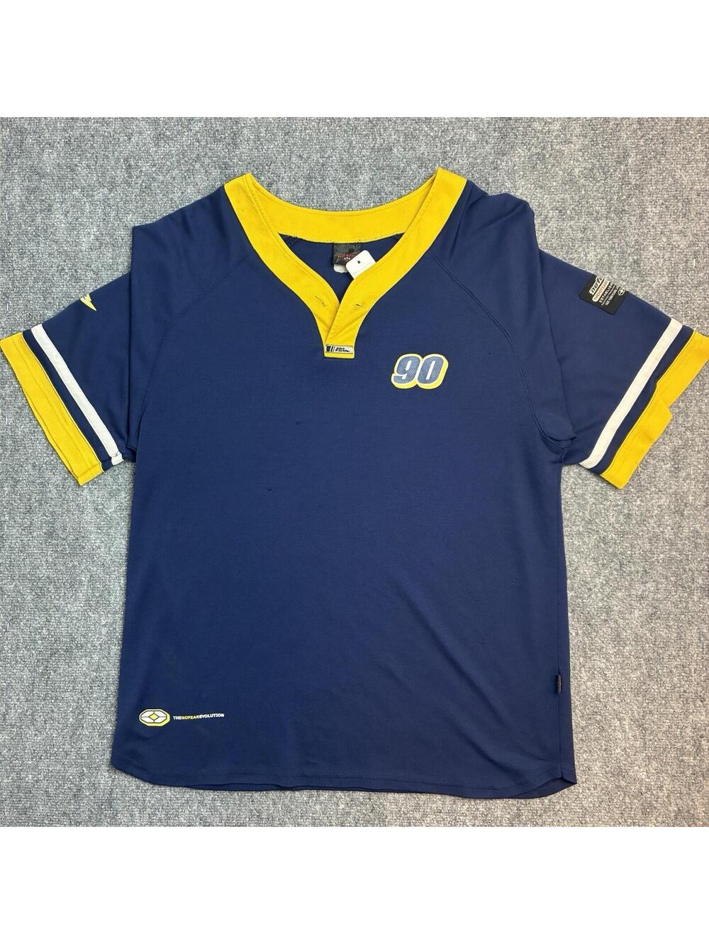 Vintage No Fear Navy Blue And Yellow Y2K Baseball Style Jersey